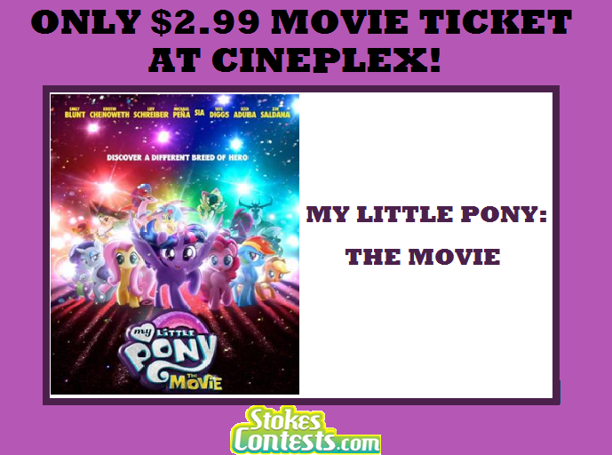 Image My Little Pony: The Movie for ONLY $2.99 at Cineplex TODAY ONLY!