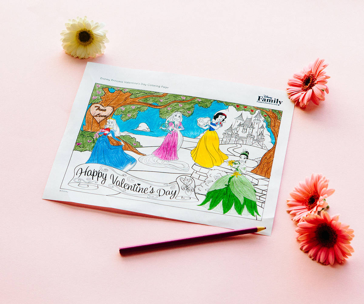 Image FREE Disney Princess Valentine's Day Coloring Page