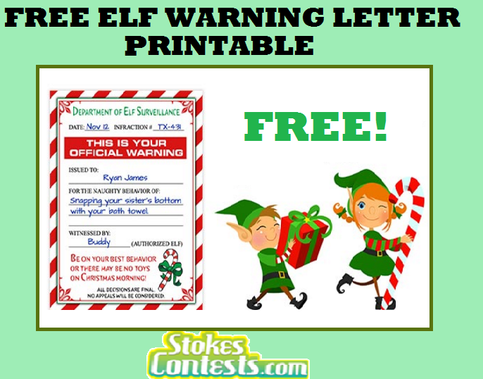 Image FREE Elf Warning Letter Printable.