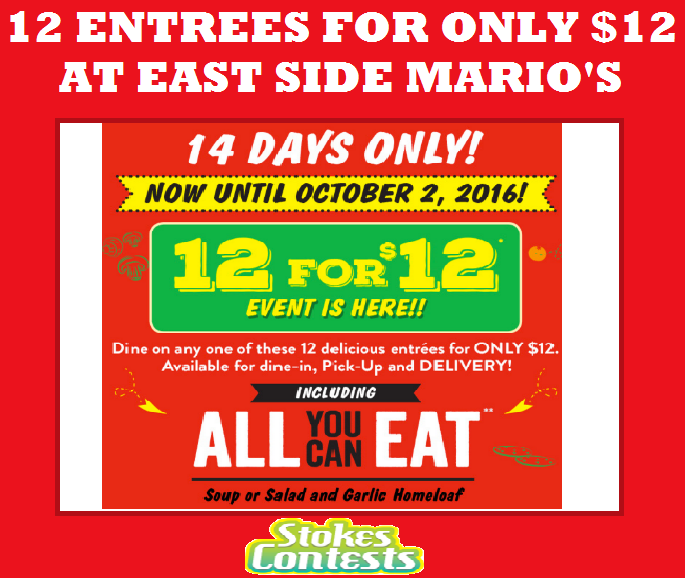 Image 12 Entrees for ONLY $12 at East Side Mario's