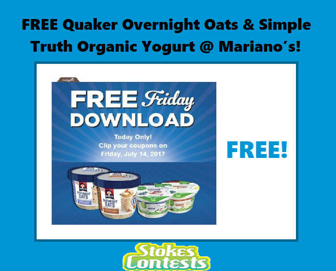 Image FREE Quaker Overnight Oats & Simple Truth Organic Yogurt @ Mariano’s TODAY ONLY!