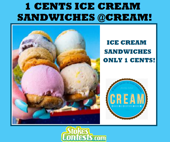 Image Ice Cream Sandwiches ONLY 1 CENTS! @CREAM! TODAY ONLY!