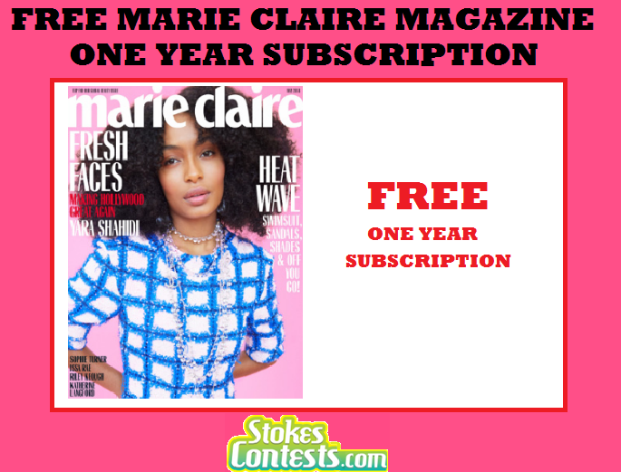 Image FREE Marie Claire Magazine 1 Year Subscription.