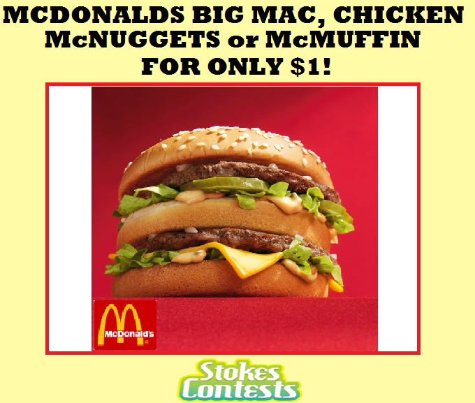 Image McDonalds Big Mac, Chicken McNuggets or McMuffin for ONLY $1! (Ontario Only)