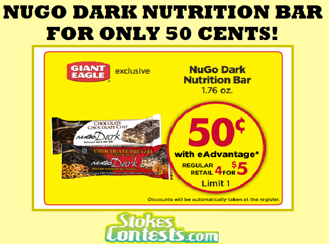 Image NuGo Dark Nutrition Bar for ONLY 50 CENTS!