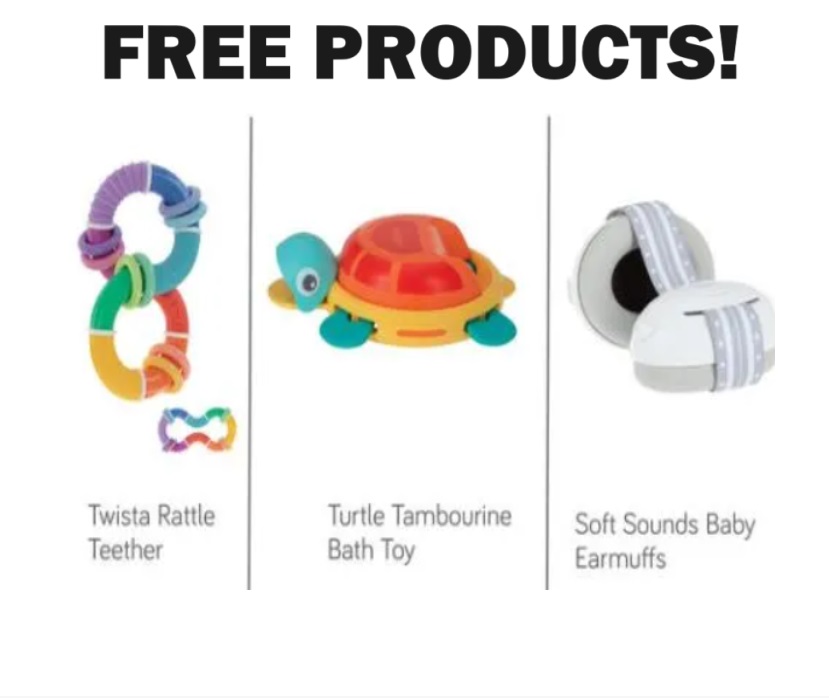 Image FREE Nuby Twista Rattle Teether Toy, Turtle Tambourine Bath Toy or Soft Sounds Baby EarMuffs! (must apply)