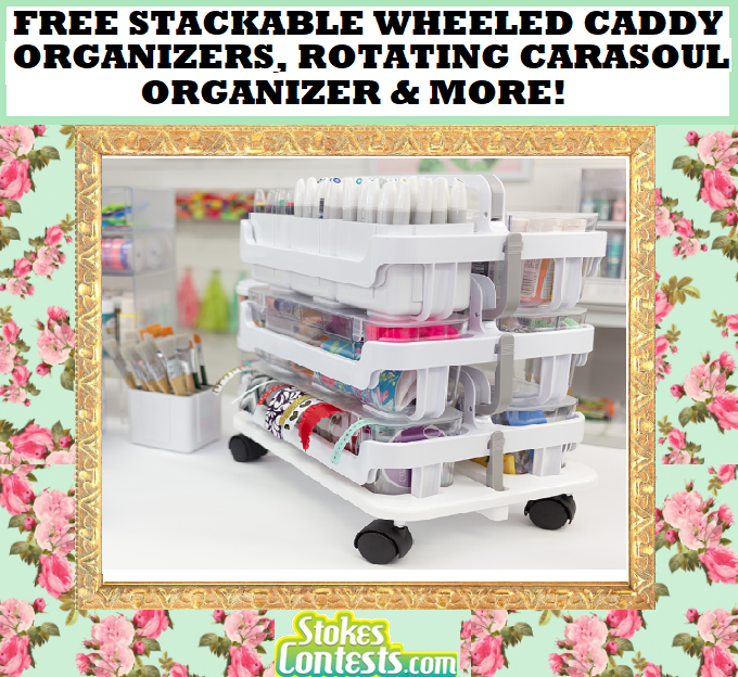 Image FREE Stackable Wheeled Caddy Organizers, Rotating Carousel Organizer VALUED at $155!