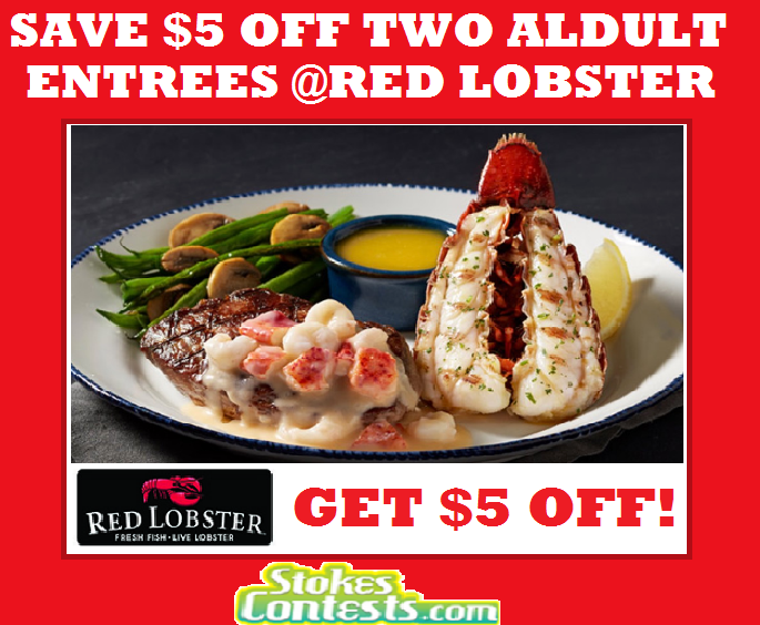 Image Get $5 OFF Two Adult Entrees at Red Lobster!