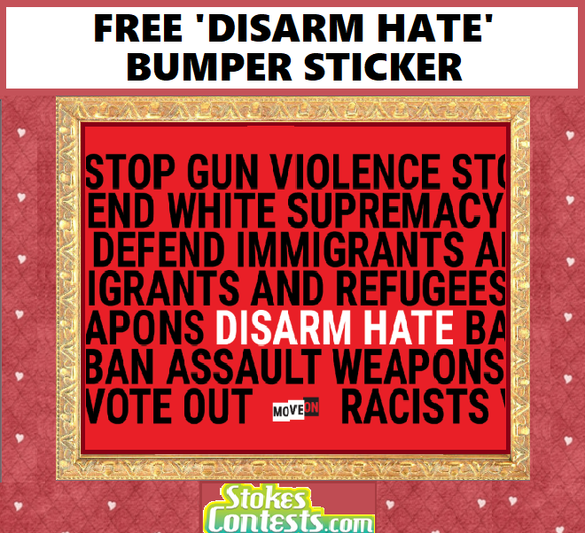 Image FREE 'Disarm Hate' Bumper Sticker