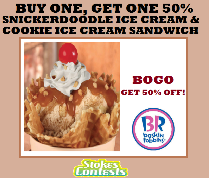 Image BOGO 50% Snickerdoodle Ice Cream & Warm Cookie Cream Sandwich