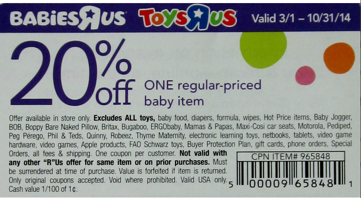 Image Babies R Us: 20% Off One Regular Priced Item