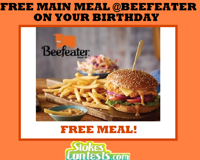 Image FREE Main Meal at Beefeater on Your Birthday