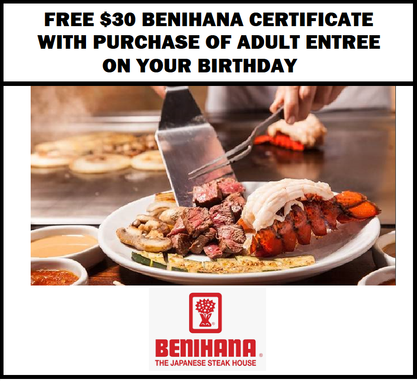 Image FREE $30 Benihana Certificate with Purchase of Adult Entree on your Birthday