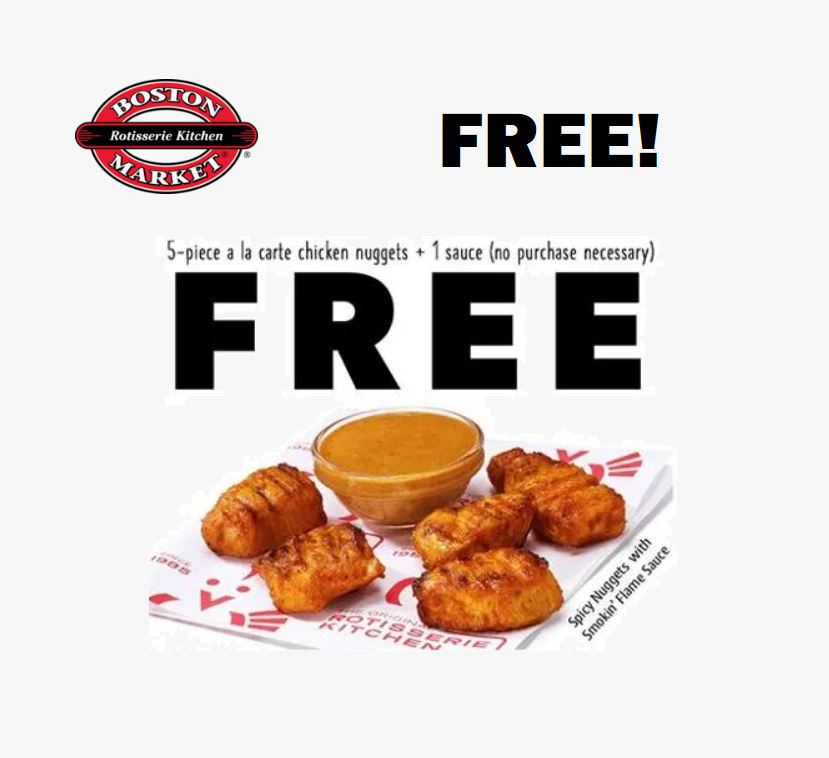 Image FREE 5 Piece Rotisserie Chicken Nuggets At Boston Market! TODAY ONLY!