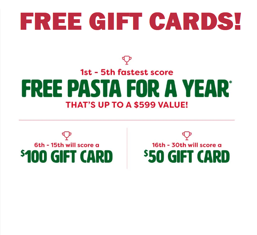 Image FREE $50-$100 Buca di Beppo Gift Cards Plus FREE Pasta for a Year