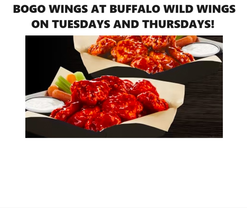 Image BOGO FREE Boneless Wings at Buffalo Wild Wings on THURSDAYS!