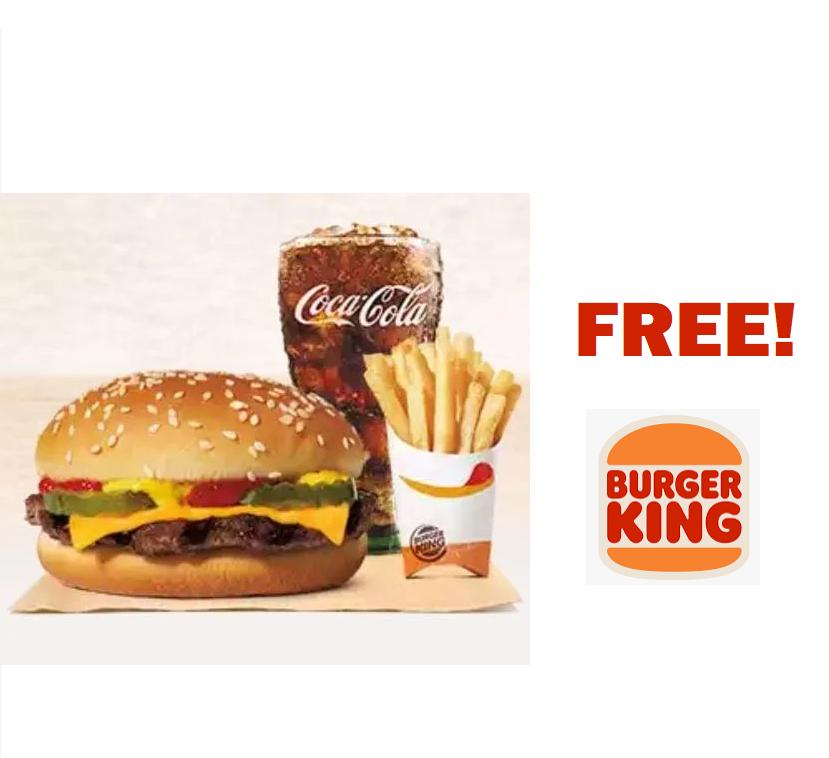 Image FREE Burger King Cheeseburger, Hamburgers, Regular drink or Fries 