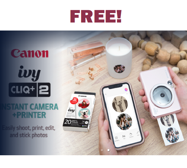 Image FREE Canon IVY CLIQ+2 Instant Camera Printer, Photo Paper Pack & Pre-Cut Circle Stickers Paper Pack