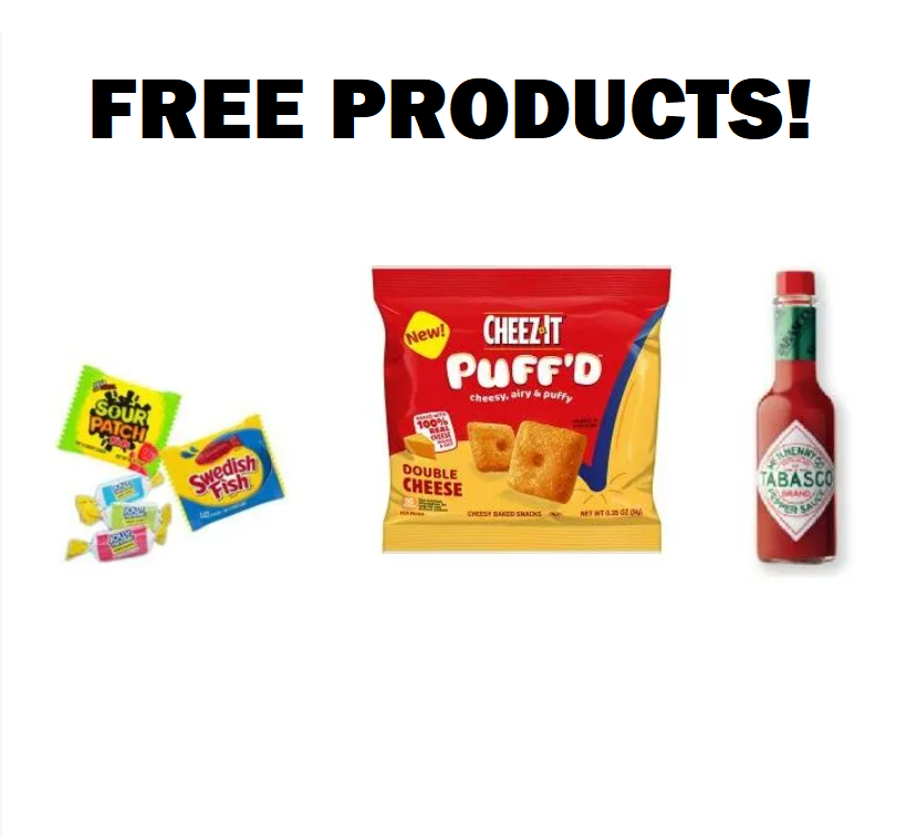 Image FREE Tabasco Sauce, Cheez-It Puff’d or Sweet and Sour Candy