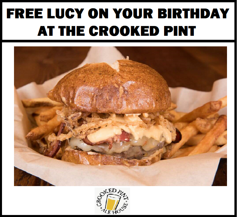Image FREE Lucy Stuffed Burger On Your Birthday at the Crooked Pint