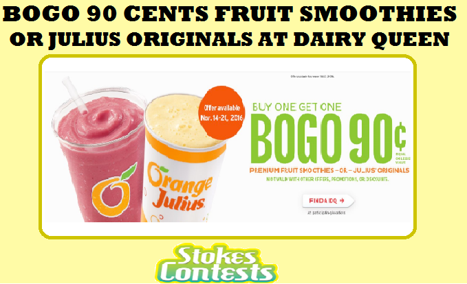 Image BOGO 90 Cents Premium Fruit Smoothies or Julius Originals at Dairy Queen