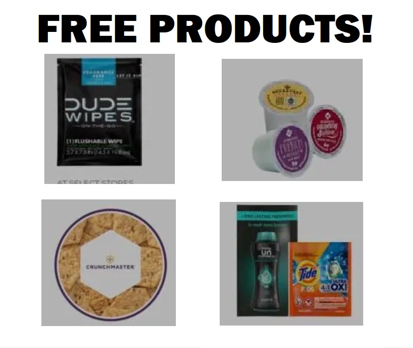 Image FREE Dude Wipe, Coffee Pod, Crunchmaster Crackers Or Downy Unstopable/Tide Pod