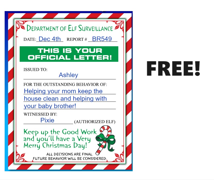 Image FREE Elf Warning Letter for Good Behavior Printout