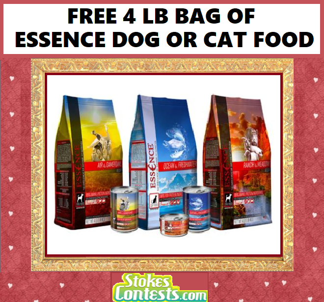 STOKES Contests Freebie FREE 4 LB Bag of Essence Dog or Cat Food