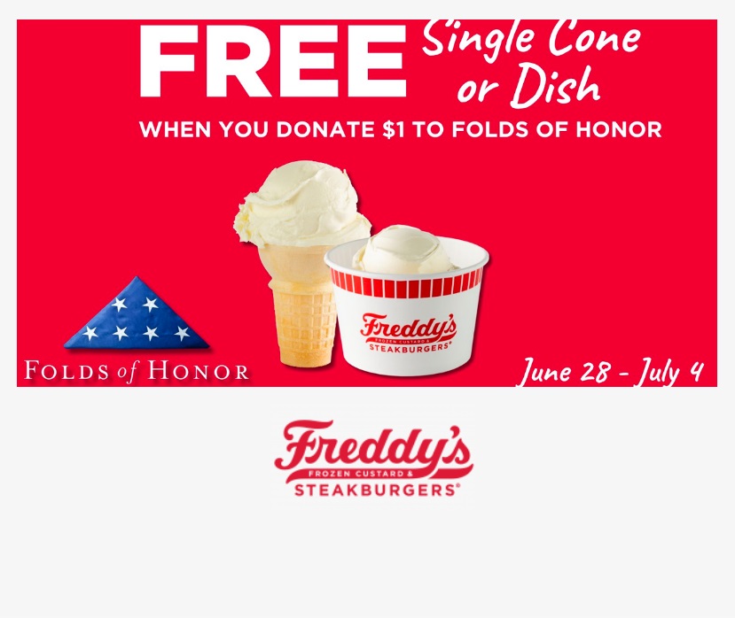 Image FREE Single Cone Ice Cream or Dish at Freddy’s with $1.00 Donation