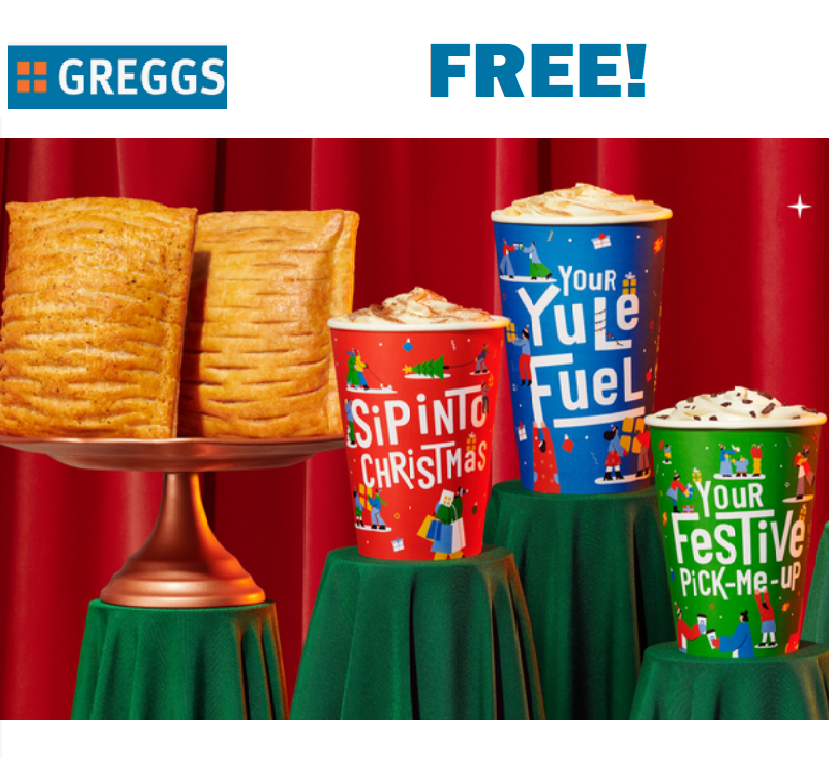 Image FREE Greggs Festive Bake & Hot Drinks