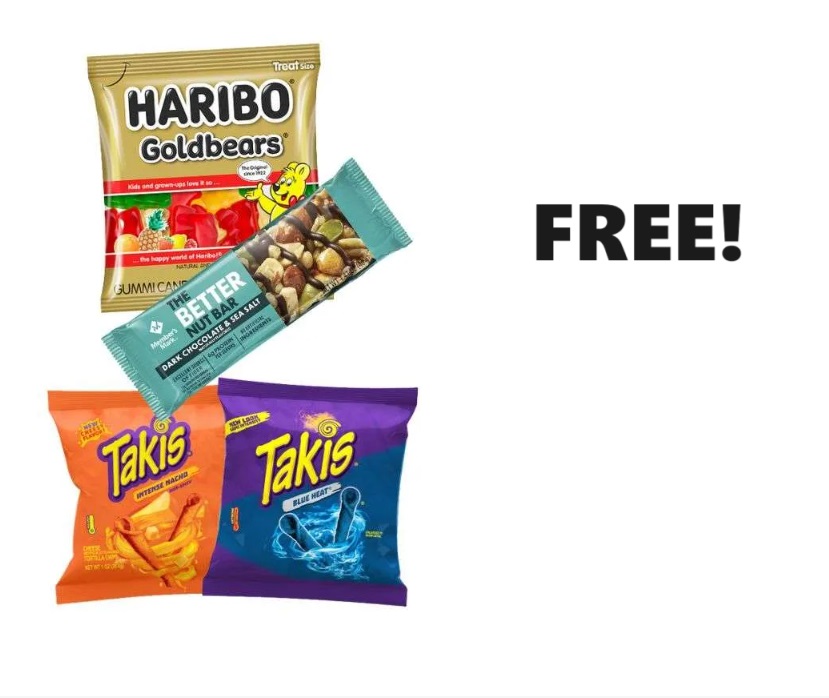 Image FREE The Better Nut Bar, Haribo Goldbears Gummies or Takis Snacks