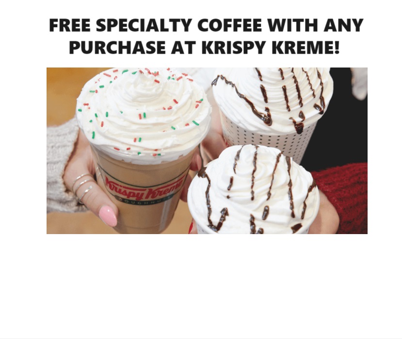 Image FREE Medium Brewed of Specialty Coffee with ANY purchase at Krispy Kreme! TODAY ONLY!