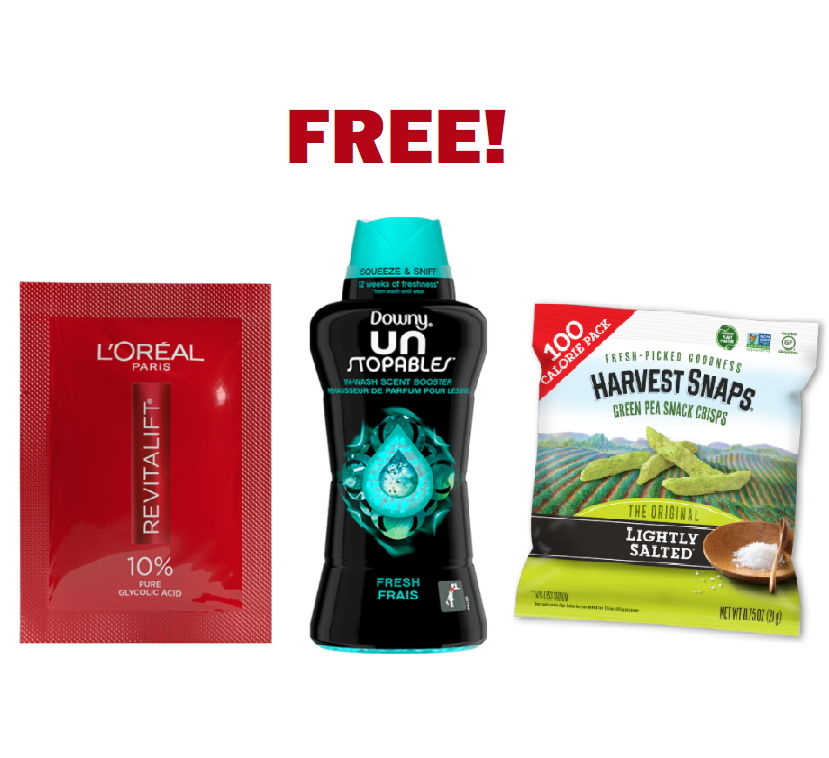 Image FREE L'Oreal Serum, Downy Unstopables Boosters or Harvest Snaps Green Pea Snack