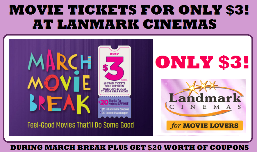 Image $3 Movie Tickets at Landmark Cinemas Canada