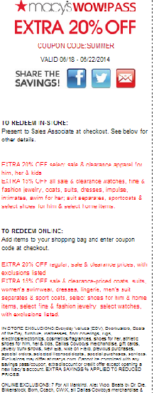 Image Macy's: Up to 20% Off In Store and Online 