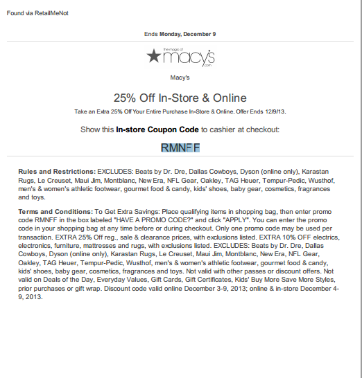 Image Macy's : 25% Off In-Store & Online