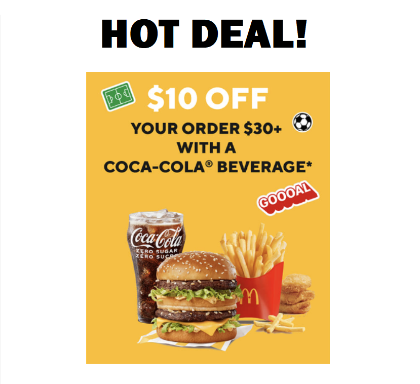 Image Get $10 Off Your Order of $30 With a Coca-Cola Beverage Purchase at McDonald's with DoorDash
