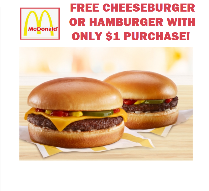 Image FREE Cheeseburger or Hamburger with ONLY $1 Purchase!