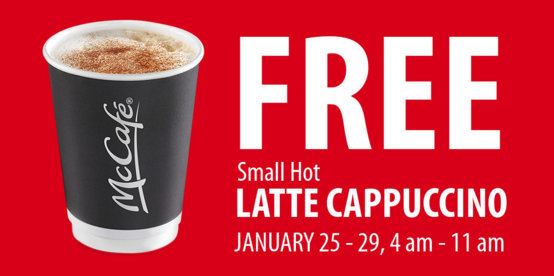 Image FREE Mcdonald's Small Hot Latte Jan 25-29