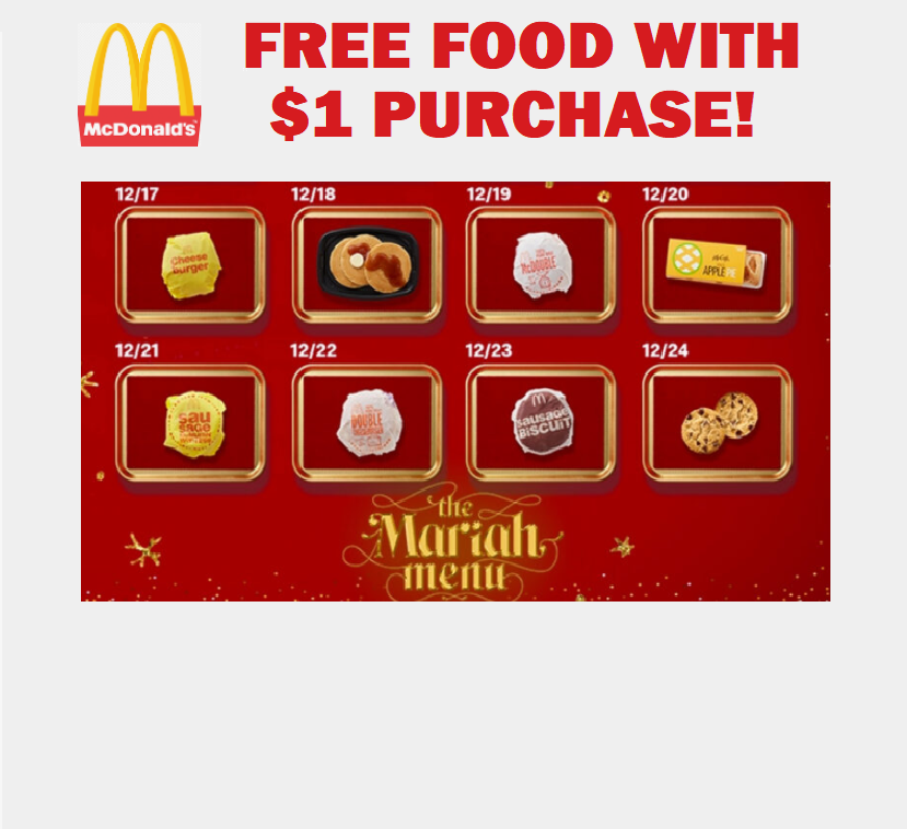 Image FREE Food with $1 purchases for 12 DAY! @McDonald's