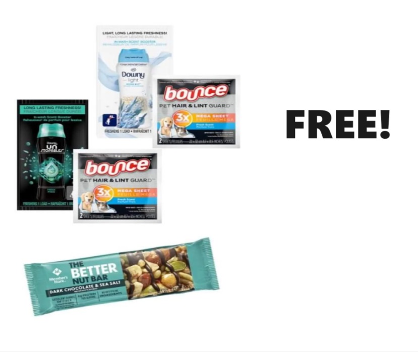 Image FREE Member’s Mark Nut Bar, Bounce Pet + Downy Fresh & Light Ocean Mist