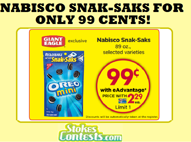 Image Nabisco Snak-Saks for ONLY 99 CENTS!