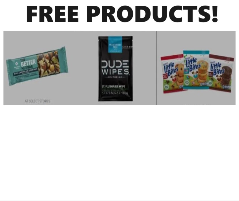 Image FREE Nut Bar, DUDE Wipes Or Little Bites Cakes