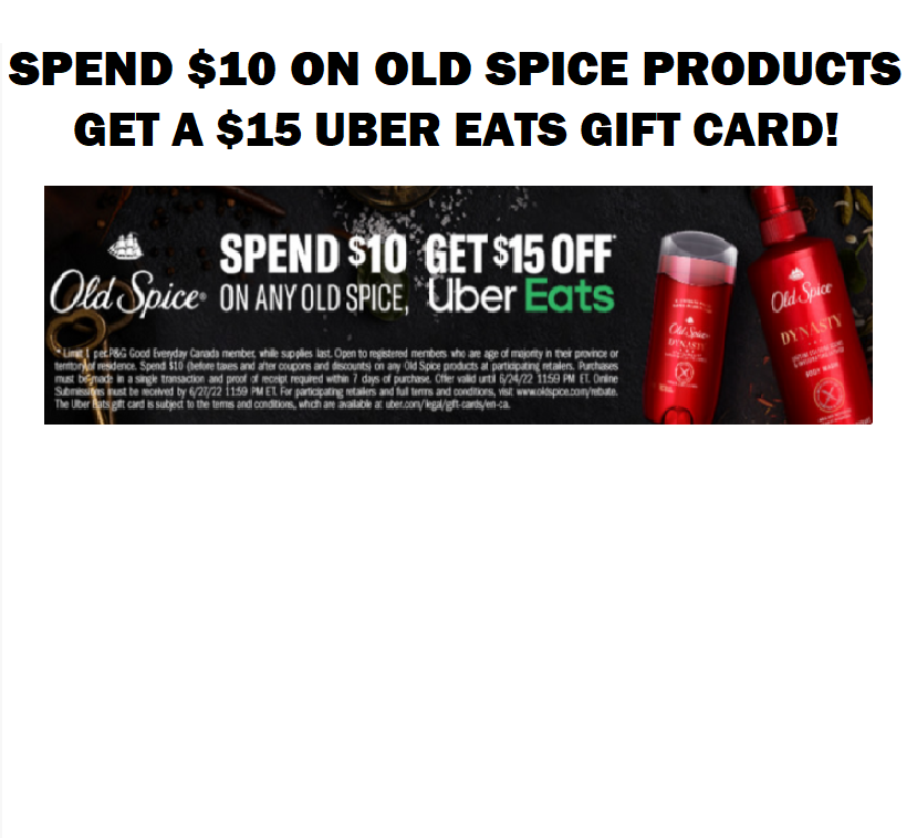 Image Spend $10 On Old Spice Products And Get A $15 Uber Eats Gift Card!