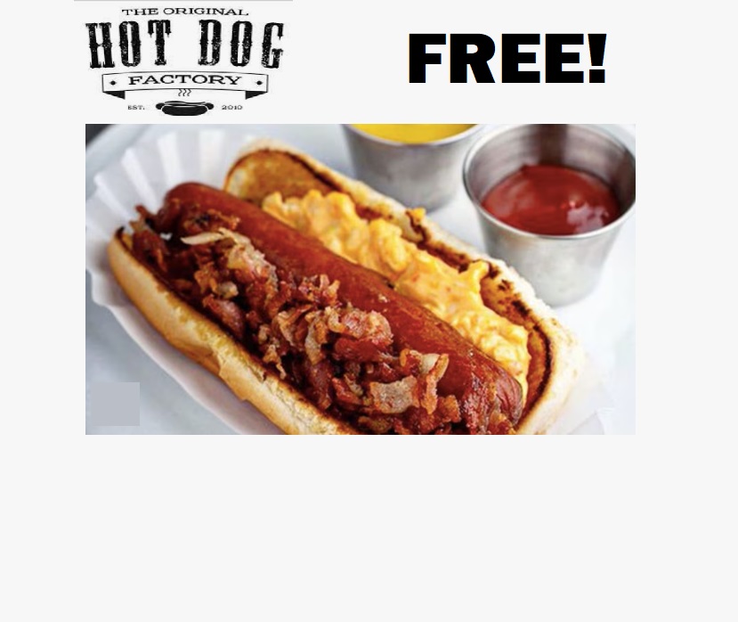 Image FREE Hot Dog at The Original Hot Dog Factory! TOMORROW!