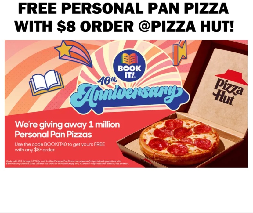 Image FREE Personal Pan Pizza with $8 Order at Pizza Hut!