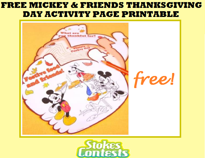 Image FREE Mickey & Friends Thanksgiving Day Activity Page Printable