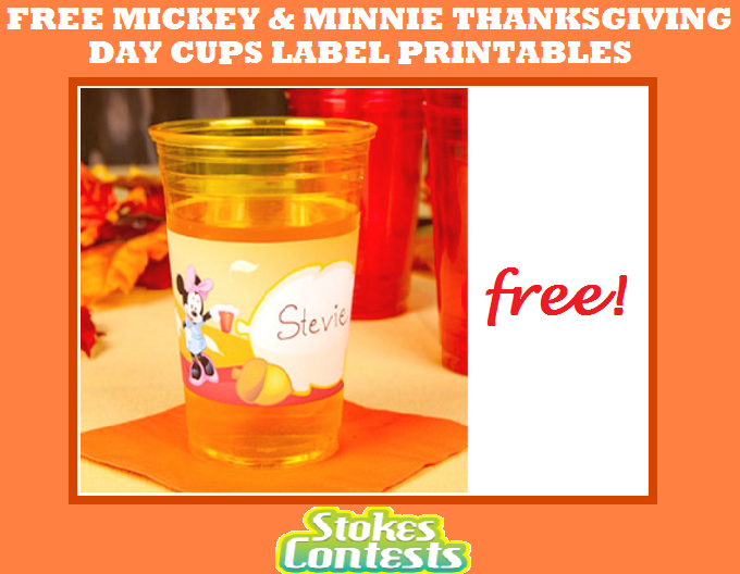 Image FREE Mickey & Minnie Thanksgiving Day Cup Labels Printables