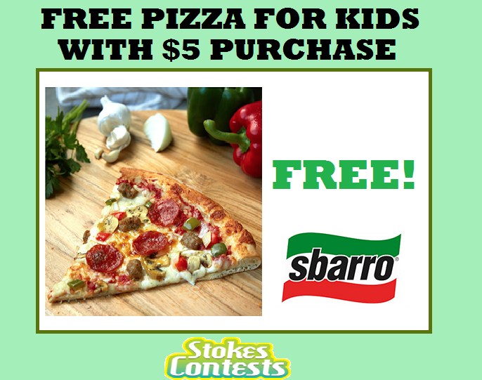 Image FREE Pizza for Kids with $5 Purchase From Sbarro TODAY ONLY! 