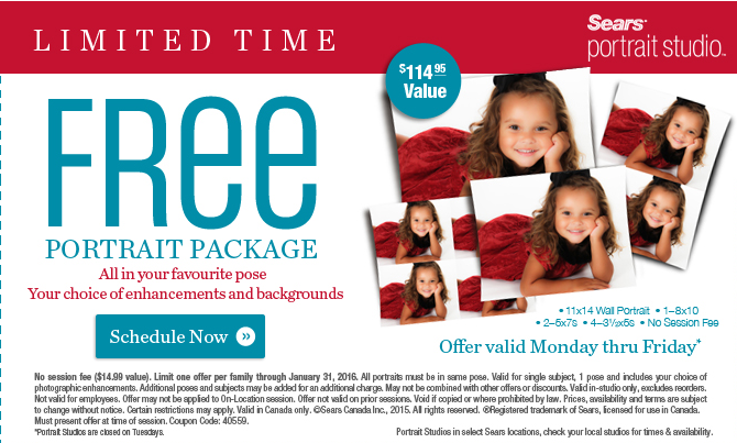 Image Sears Portrait Studio Canada: FREE Portrait Package worth $114.95 